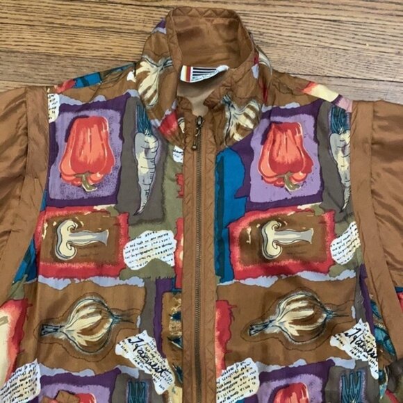 VTG EVR Silk Bomber Jacket Women Small Novelty Print Multi Windbreaker Halloween - Picture 6 of 13